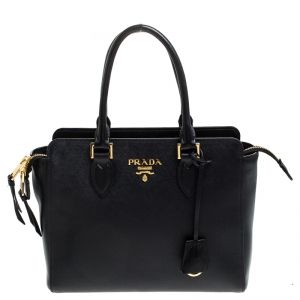 Pre Owned Prada Black Saffiano Leather Borsa A Mano Tote 
