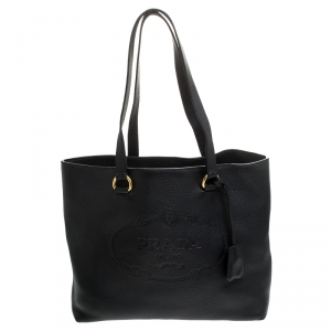 Pre Owned Prada Black Vitello Leather Shopper Tote 