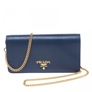 Pre Owned Prada Blue Leather Mini Bandoliera Crossbody Bag