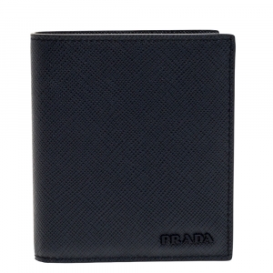 Pre Owned Prada Navy Blue Saffiano Leather Bifold Wallet