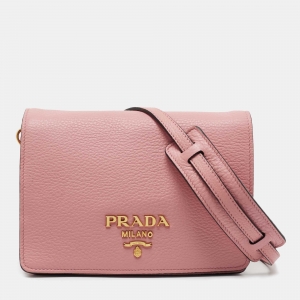 Pre Owned Prada Pink Vitello Daino Leather Flap Crossbody Bag