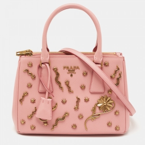Prada Pink Saffiano Lux Leather Small Star Moon Galleria Double Zip Tote