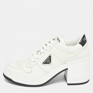 Prada White/Black Leather Block Heel Sneaker Pumps Size 40
