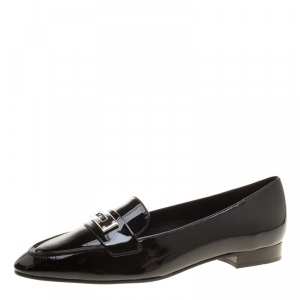 Pre Owned Prada Black Patent Leather Loafers Size 40