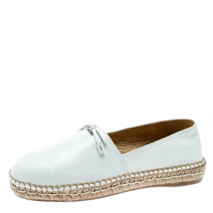 Pre Owned Prada White Leather Bow Detail Espadrilles Size 37.5