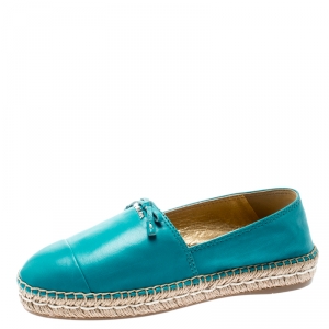 Pre Owned Prada Blue Leather Bow Detail Espadrilles Size 36