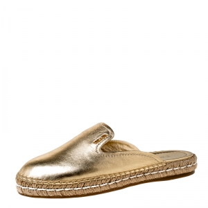Pre Owned  Prada Metallic Gold Leather Espadrille Mules Size 39
