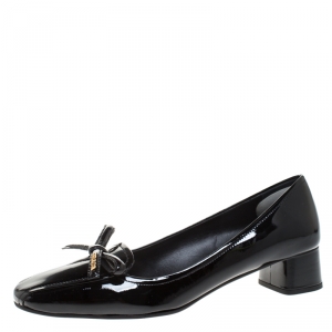 Pre Owned Prada Black Patent Leather Bow Ballet Pumps Size 39