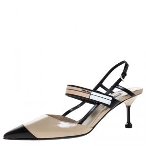 Prada Two Tone Leather Pointed Toe Slingback Sandals Size 40