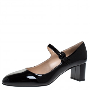 Pre Owned Prada Black Patent Leather Mary Jane Pumps Size 39.5