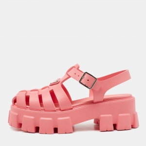 Pre Owned Prada Pink Rubber Slingback Sandals Size 39