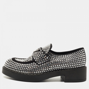 مملوكة مسبقًا Prada Black Satin Crystals Slip On Loafers Size 38