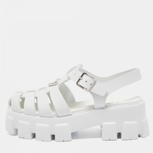 مملوكة مسبقًا Prada White Rubber Caged Platform Sandals Size 38