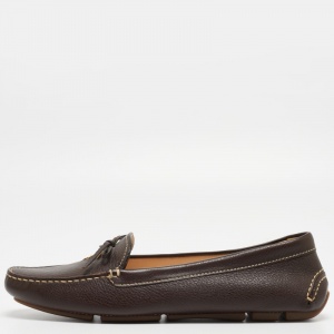 Prada Brown Leather Slip On Loafers Size 40