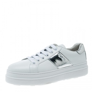 Prada Sport  White Leather Platform Sneakers Size 38