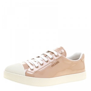 Prada Sport Beige Patent Leather Low Top Sneakers Size 36