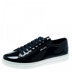 Pre Owned Prada Sport Oxford Blue Patent Leather Sneakers Size 39