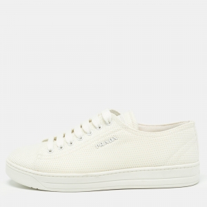 Pre Owned Prada Sport Off White Canvas Low Top Sneakers Size 36.5