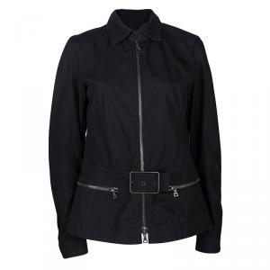 Prada Sport Black Cotton Zip Front Buckle Detail Jacket L