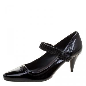 Prada Sport Black Patent Leather Scrunch Ankle Strap Pumps Size 40