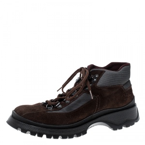 Prada Sport Brown/Grey Suede and Nylon High Top Sneakers Size 37.5