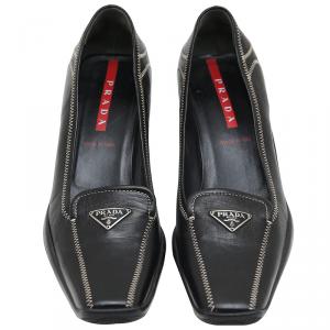 Pre Owned Prada Sport Black Leather Block Heel Pumps Size 38.5