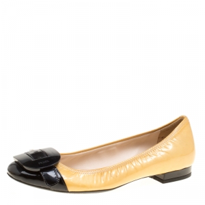 Prada Sport Two Tone Patent Leather Buckle Detail Ballet Flats Size 36.5