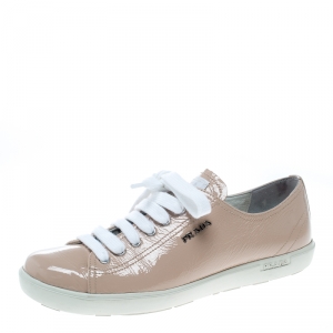 Prada Sport Beige Patent Leather Low Top Sneakers Size 39