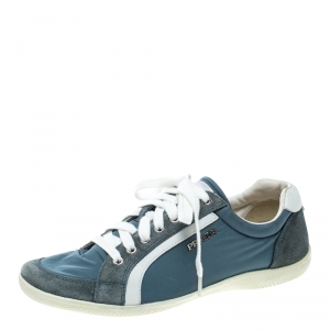 Pre Owned Prada Sport Blue Leather and Nylon Low Top Sneakers Size 38