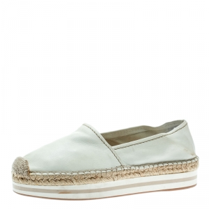 Pre Owned Prada Sport White Leather Platform Espadrilles Size 38