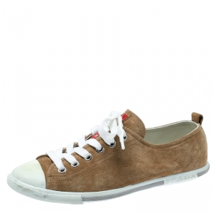 Prada Sport Beige Suede Low Top Sneakers Size 37.5