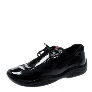 Pre Owned Prada Mesh And Patent Leather Carrie Lace Up Sneakers Size 36.5