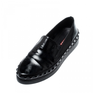 Pre Owned Prada Sport Black Saffiano Leather Skate Studded Sneakers Size 38