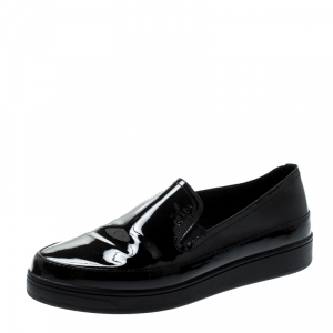 Pre Owned Prada Sport Black Patent Leather Platform Loafers Size 36.5