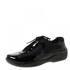 Pre Owned Prada Sport Black Patent Leather And Mesh Sneakers Size 39