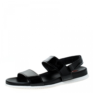 Pre Owned  Prada Sport Black Patent Leather Flat Sandals Size 38
