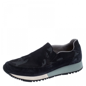 Pre Owned Prada Multicolor Camouflage Print Nylon and Suede Rosa Slip On Sneakers Size 37.5