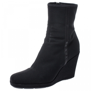 Pre Owned Prada Sport Black Nylon Wedge Ankle Boots Size 36.5