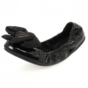 Pre Owned Prada Sport Black Patent Leather Bow Detail Ballet Flats Size 39.5