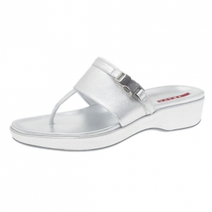 Pre Owned Prada Sport Silver Metallic Leather Thong Sandals Size 39