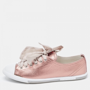 Prada Sport Metallic Pink Leather Low Top Sneakers Size 36.5