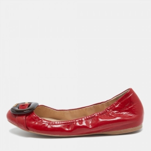 Prada Sport Red Patent Leather Buckle Ballet Flats Size 39