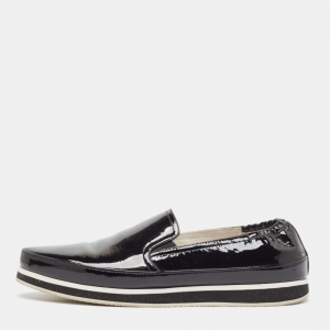 Prada Sport Black Patent Leather Slip On Loafers Size 39