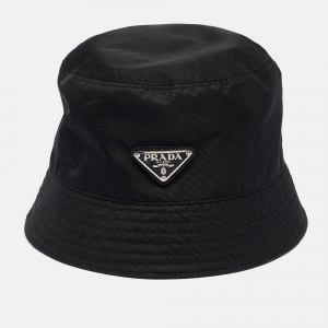 Prada Black Re-Nylon Metal Triangle Logo Bucket Hat 