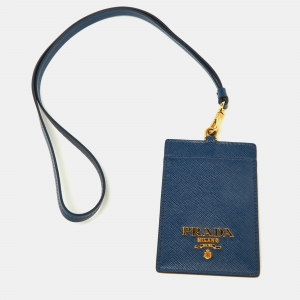 Prada Blue Saffiano Leather Badge Holder