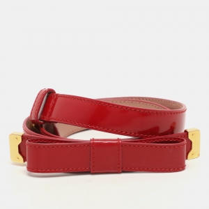 Pre Owned Prada Red Patent Leather Bow Waist Belt 80CM