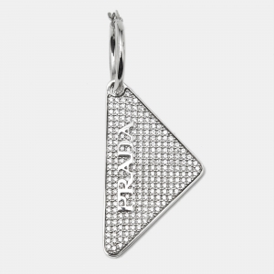 Pre Owned Prada Logo Symbole Crystals Sterling Silver Single Earring