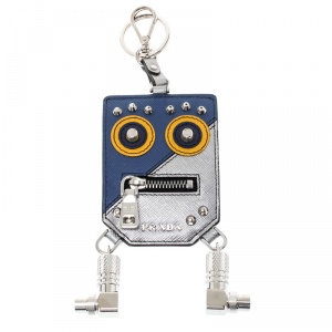 Prada Silver Saffiano Leather Robot Coin Purse Key Chain