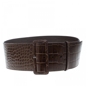 Prada Brown Shine Alligator Wide Belt 85cm