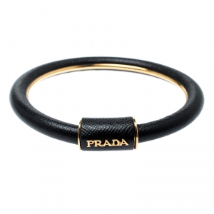 Prada Black Saffiano Leather Cuff Bracelet